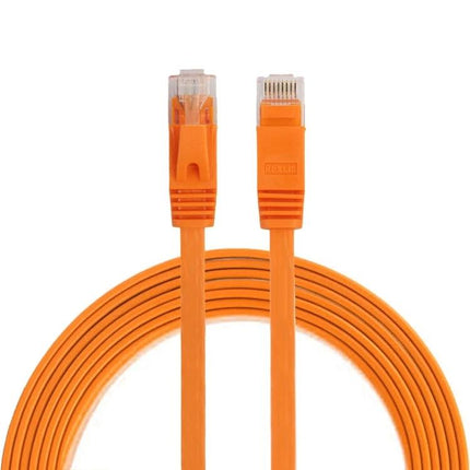 Flat Ethernet Cable for Home Network Connections, 2 Meters Long - orange flat Cat 6 cable routed neatly for under-carpet or baseboard use