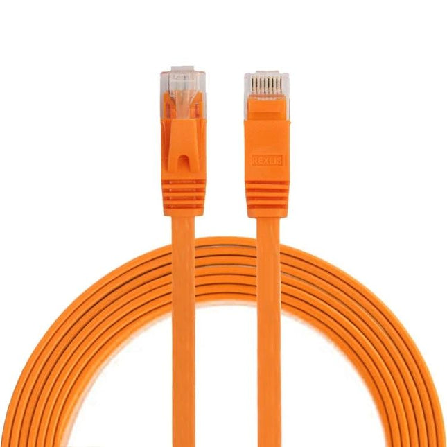 Flat Ethernet Cable for Home Network Connections, 2 Meters Long - orange flat Cat 6 cable routed neatly for under-carpet or baseboard use