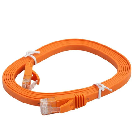 Flat Ethernet Cable for Home Network Connections, 2 Meters Long — orange Cat 6 flat cable with RJ45 connectors for under-carpet and tight-space routing