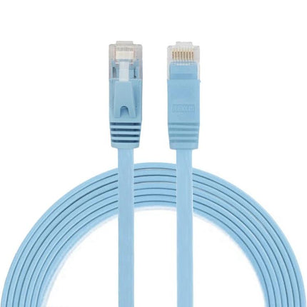 Flat Ethernet Cable for Home Network Connections, 2 Meters Long - light blue Cat 6 flat cable routed neatly for under-carpet or baseboard installation