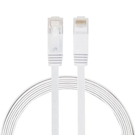 Flat Ethernet Cable for Home Network Connections, 2 Meters Long - white Cat 6 flat cable with RJ45 connectors for under-carpet and low-profile routing