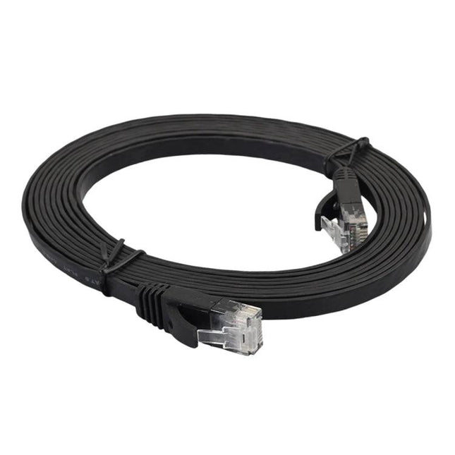 Flat Cat6 Ethernet Cable, 3 Meters, for Network Connections - black flat 3m cable with RJ45 connectors ideal for under-carpet or baseboard routing