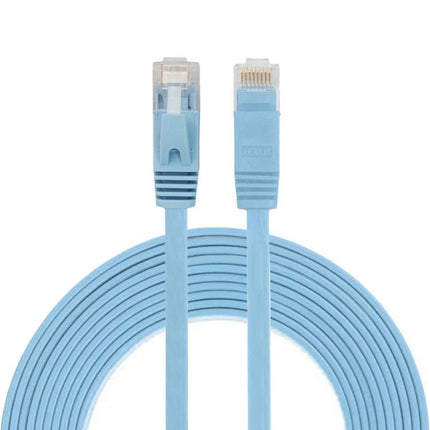 Flat Cat6 Ethernet Cable, 3 Meters, for Network Connections - light blue flat 3m cable with RJ45 connectors for under-carpet or baseboard routing