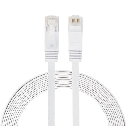 Flat Cat6 Ethernet Cable, 3 Meters, for Network Connections - white flat 3m cable with RJ45 connectors ideal for under-carpet routing