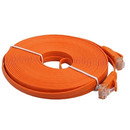 10 Meter CAT6 Ultra-Thin Flat Ethernet Cable for Networking - orange flat 10m cable rolled for under-carpet and wall routing, RJ45 connectors