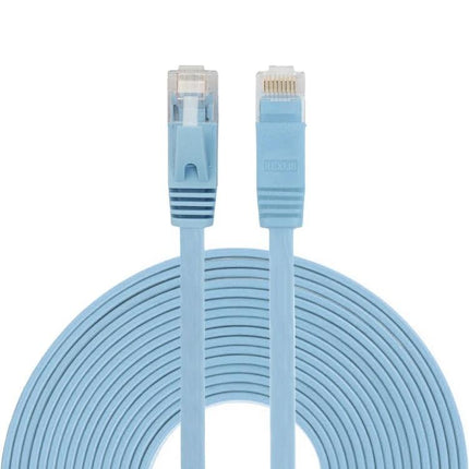 10 Meter CAT6 Ultra-Thin Flat Ethernet Cable for Networking light blue flat cable coiled with RJ45 connectors, 1.4mm thin for under-carpet routing