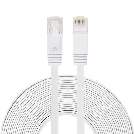 10 Meter CAT6 Ultra-Thin Flat Ethernet Cable for Networking - white flat cable coiled with RJ45 connectors