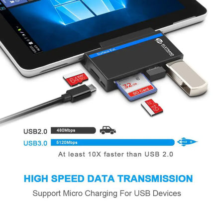 Rocketek USB Hub for Microsoft Surface Go with Card Slots