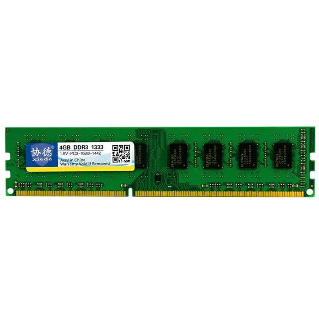 XIEDE 4GB DDR3 Memory Module for Desktop Computer Upgrades - green DDR3 RAM stick showing label and memory chips