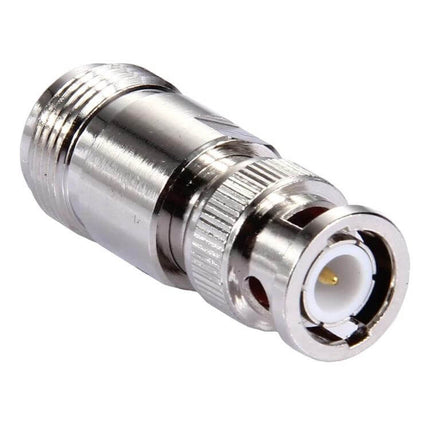 N Female to BNC Male Connector for Antennas and Cables - chrome adapter for linking N-type to BNC devices in antennas, CCTV, and radio setups