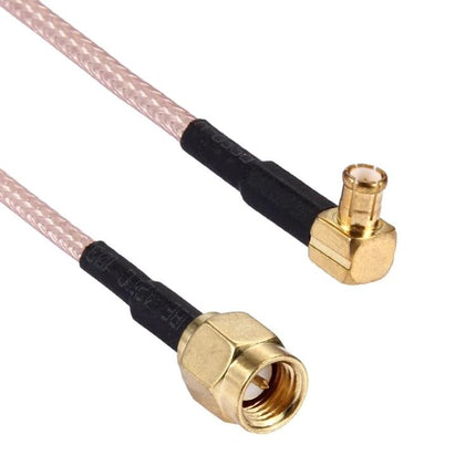 Flexible RF Cable for Wi-Fi Antenna Connections, 15cm Length - SMA male to MCX male right-angle cable for tight Wi‑Fi antenna setups