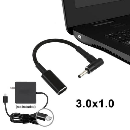 Compact USB-C to 3.0mm Elbow Adapter Cable for Device Charging - right-angle USB-C female to 3.0x1.0mm charging adapter for tight spaces