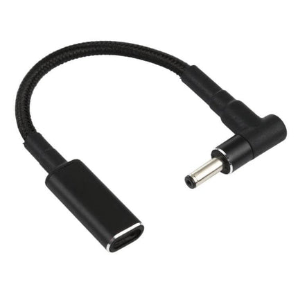 Nylon Braid USB-C to 4.0mm Barrel Adapter Cable for Device Charging, short black right-angle charging adapter cable