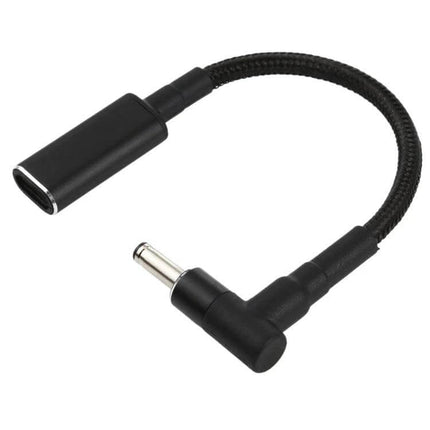 Nylon Braid USB-C to 4.0mm Barrel Adapter Cable for Device Charging — short black braided adapter cable with right-angle 4.0mm plug