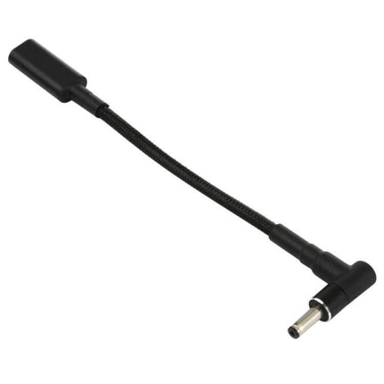 Nylon Braid USB-C to 4.0mm Barrel Adapter Cable for Device Charging - short black nylon adapter cable with right-angle 4.0mm barrel plug
