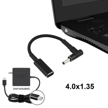 Nylon Braid USB-C to 4.0mm Barrel Adapter Cable for Device Charging short braided adapter cable connecting USB-C power to 4.0x1.35 laptop port