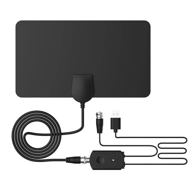 Indoor HDTV Antenna with Amplifier for Clear TV Reception — slim indoor amplified HDTV antenna with USB power and coax cable for clear local channels