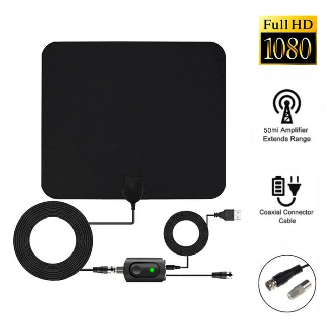Indoor HDTV Antenna with Amplifier for Enhanced Signal Reception flat black amplified indoor antenna kit for clear local channels