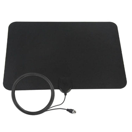 Indoor HDTV Antenna with Signal Amplifier for Local Channels black flat indoor antenna with coax cable for VHF UHF reception