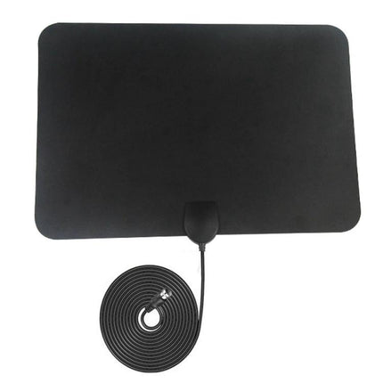 Indoor HDTV Antenna with Signal Amplifier for Local Channels - slim black indoor HDTV antenna with 10ft coax cable for VHF/UHF reception