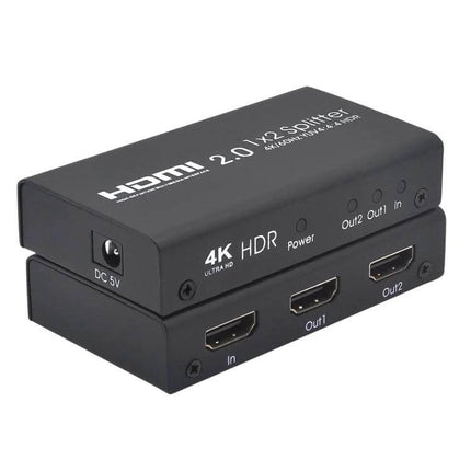HDMI 1x2 Switch Splitter for 4K Video Distribution to Two Displays - compact 4K/60Hz HDMI 2.0 splitter with two outputs for dual monitors or TVs