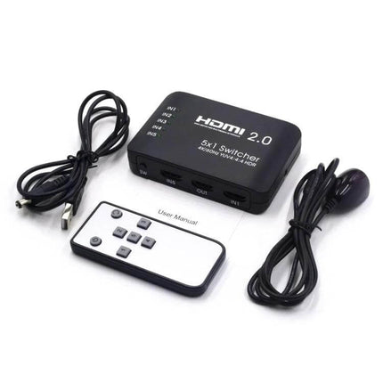 HDMI Switch for Connecting Multiple 4K Video Sources at Home - 5x1 HDMI 2.0 switch with remote and IR sensor for TVs