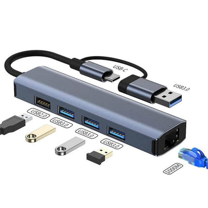 BYL Multifunctional USB-C Docking Station for Versatile Connectivity compact hub showing USB-C and USB-A connectors with multiple USB 3.0 ports