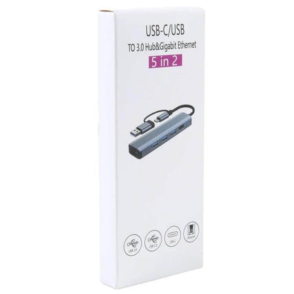 BYL Multifunctional USB-C Docking Station for Versatile Connectivity — compact 5-in-2 USB-C/USB hub with Gigabit Ethernet and multiple ports