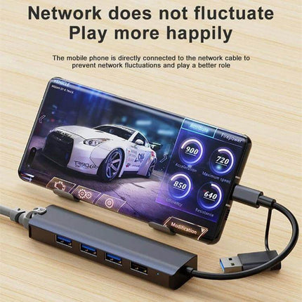 BYL Multifunctional USB-C Docking Station for Versatile Connectivity connected to smartphone for stable network and multiple USB peripherals