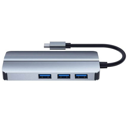 BYL 6-in-1 USB-C Multifunctional Docking Station for Connectivity silver hub with three USB-A ports and attached USB-C cable