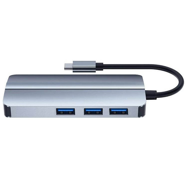 BYL 6-in-1 USB-C Multifunctional Docking Station for Connectivity silver hub with three USB-A ports and attached USB-C cable