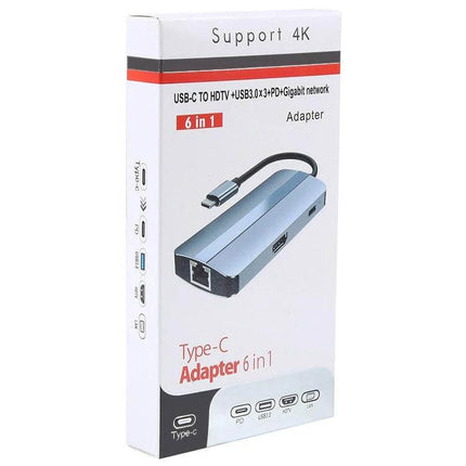 BYL 6-in-1 USB-C Multifunctional Docking Station for Connectivity compact Type-C adapter box showing 6-in-1 ports and Ethernet support