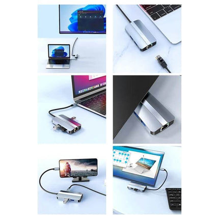 BYL 6-In-1 USB-C Docking Station for Multiple Ports compact aluminum alloy hub connecting laptop tablet display data charging