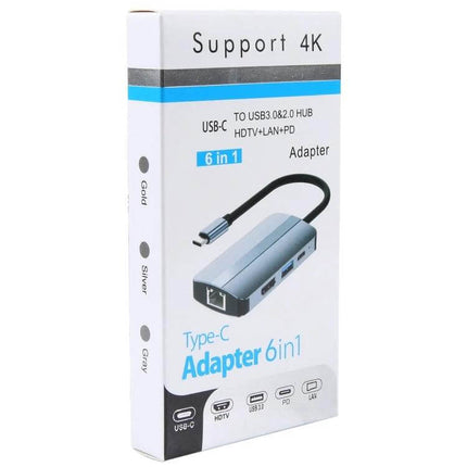 BYL 6-In-1 USB-C Docking Station for Multiple Ports shown in retail box with Type-C cable and multiple port icons