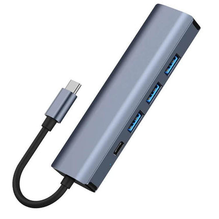 BYL 5-in-1 USB-C Docking Station for Device Connectivity slim aluminum hub with three USB-A ports, USB-C PD and Ethernet-ready design