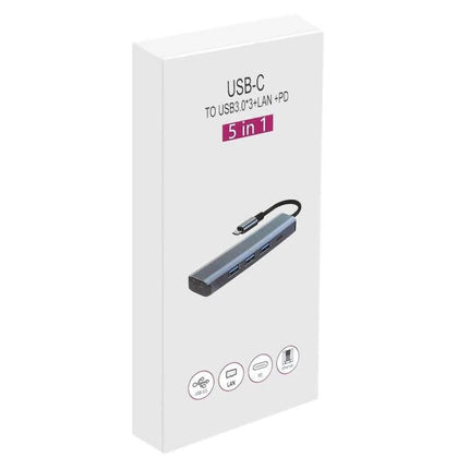 BYL 5-in-1 USB-C Docking Station for Device Connectivity - aluminum alloy hub with USB3.0, Ethernet, PD charging for laptops and travel