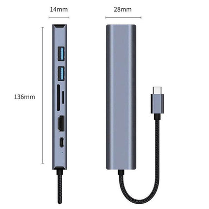 BYL 7-in-1 USB-C Docking Station for Device Connectivity Solutions slim aluminum hub with HDMI, Ethernet, SD, USB-A and USB-C ports