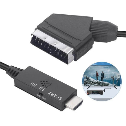 Scart to HDMI Video Audio Converter for TV Connections - black SCART to HDMI adapter cable converting classic DVD/set-top box to 1080p TV display