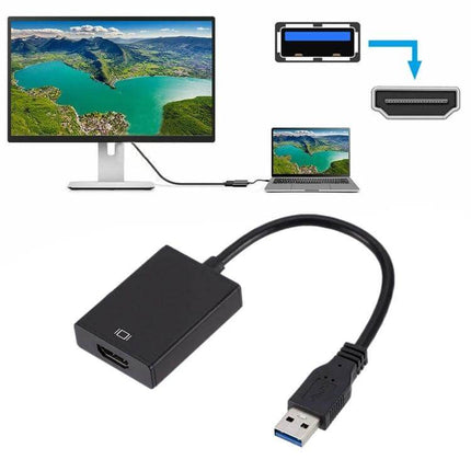 USB 3.0 to HDMI Adapter Cable for Connecting to Displays - black adapter cable connecting laptop USB 3.0 to monitor HDMI, supports 1080p