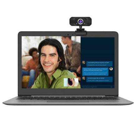 HXSJ S50 HD Webcam with Built-in Microphone for Laptops and Desktops mounted on laptop showing video call preview