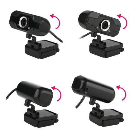 HXSJ S50 HD Webcam with Built-in Microphone for Laptops and Desktops showing adjustable 720P HD camera angles on clip mount