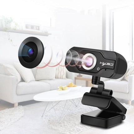 HXSJ S50 HD Webcam with Built-in Microphone for Laptops and Desktops – 720P HD black clip-on webcam showing lens and built-in mic for clear video calls