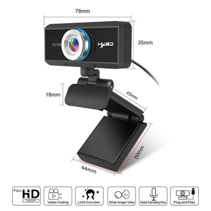 HXSJ S90 High-Definition Webcam for Desktops, Laptops and TVs – 720P webcam with built-in noise-absorbing mic, adjustable clip mount and plug-and-play USB cable