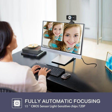 HXSJ S90 High-Definition Webcam for Desktops, Laptops and TVs - 720P webcam on monitor for clear video calls with built-in noise-reducing mic