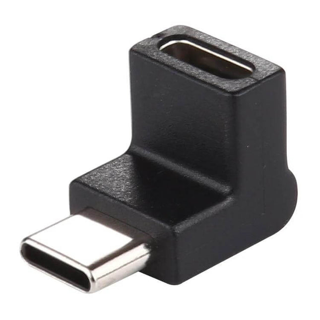 USB-C Male to Female Adapter with 90-Degree Elbow Design aluminum alloy right-angle cable saver for tight desktop and mobile charging spaces