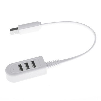 Compact USB Hub for Everyday Device Connections at Home and Travel - white 3-port USB hub with short cable for laptop and phone charging