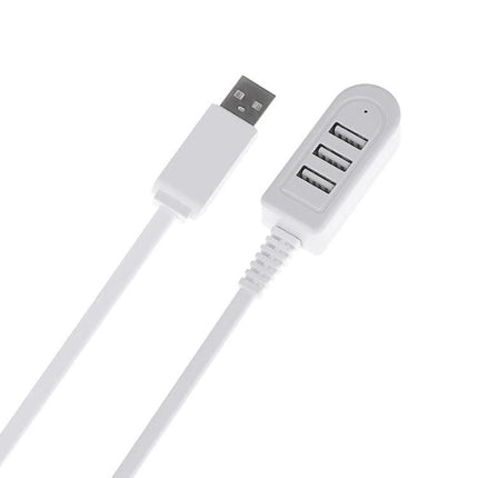 Compact USB Hub for Everyday Device Connections at Home and Travel — white 3‑port USB hub with cable for charging and data transfer