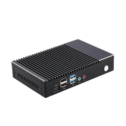 K1 Mini PC for Windows 10 and Linux Computing Tasks compact black mini PC with USB ports and cooling fins