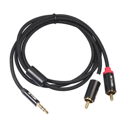 REXLIS 1-Meter Audio Cable for Connecting Devices to Speakers — 3.5mm to dual RCA cable with braided jacket and tinned copper for clear stereo audio