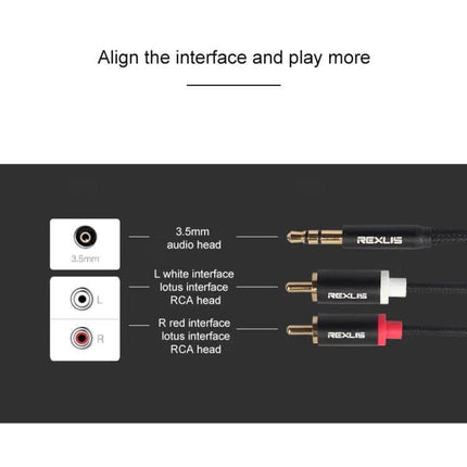 REXLIS 1-Meter Audio Cable for Connecting Devices to Speakers - 3.5mm to red/white RCA tinned copper stereo cable, gold-plated connectors